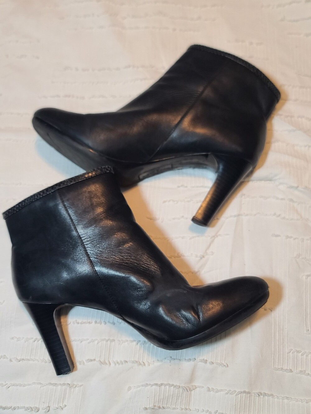 Anne Klein Akcaelina Flex Black Leather Ankle Booties Side Zip Almond Toe 10 M